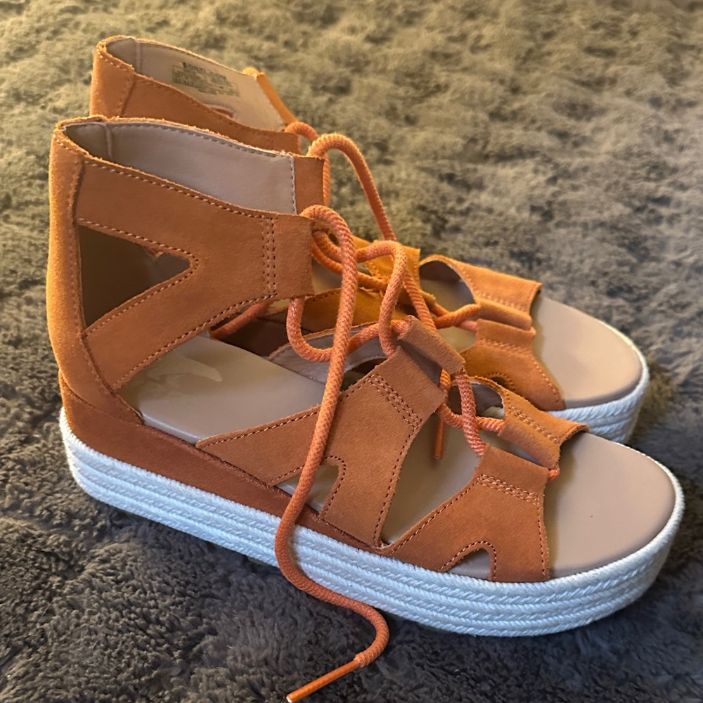 Sorel Orange Platform Sandals